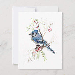 Vacker Blue Jay Watercolor-anteckningskort