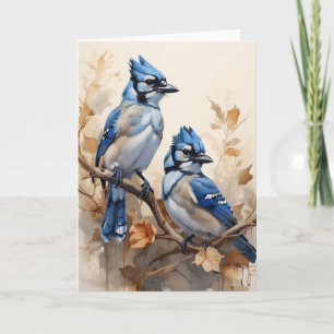 Vacker Blue Jays Sitta på Träd Gren Blank Kort