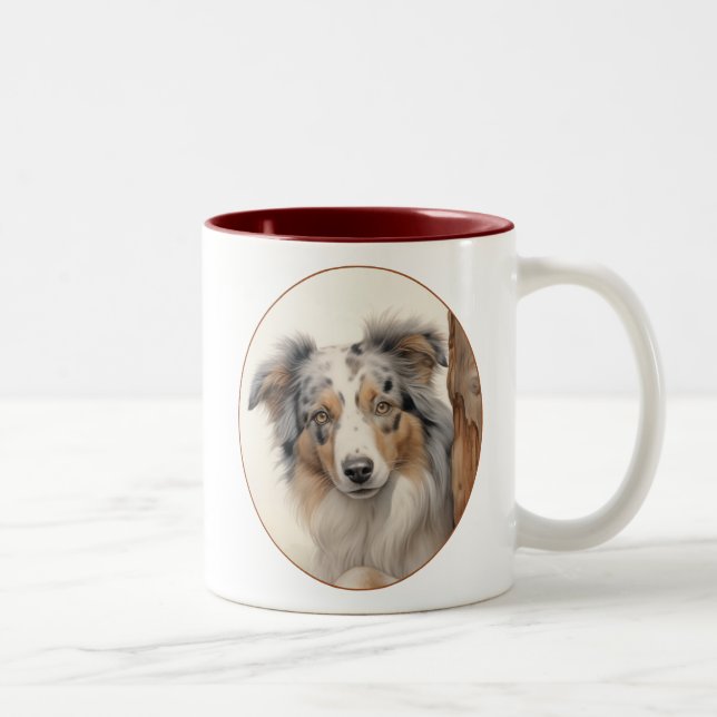 Vacker Blue Merle Aussie Två-Tonad Mugg (Höger)