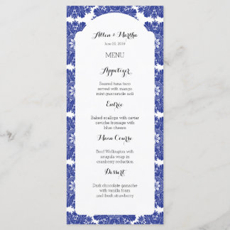 Vacker Blue & White Baroque Bröllop Menu Suite Meny