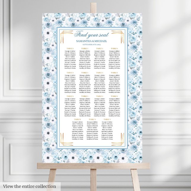 Vacker Bohemian Pastel Blue Guld Sittdiagram Poster (Beautiful Bohemian Pastel Blue Gold Seating Chart

)