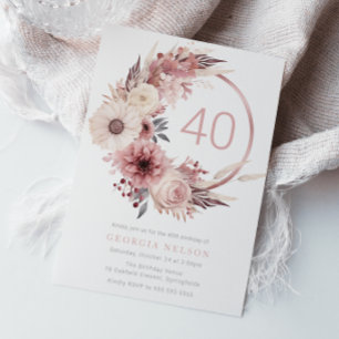 Vacker Boho 40:e födelsedagen Party Inbjudningar