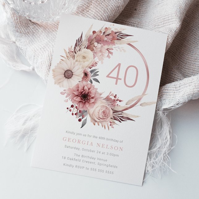 Vacker Boho  40:e födelsedagen Party Inbjudningar (Skapare uppladdad)