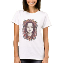 Vacker Boho Blommig Flick-T-Shirt 