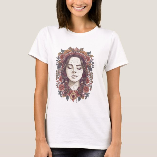 Vacker Boho Blommig Flick-T-Shirt  T Shirt (Framsida)