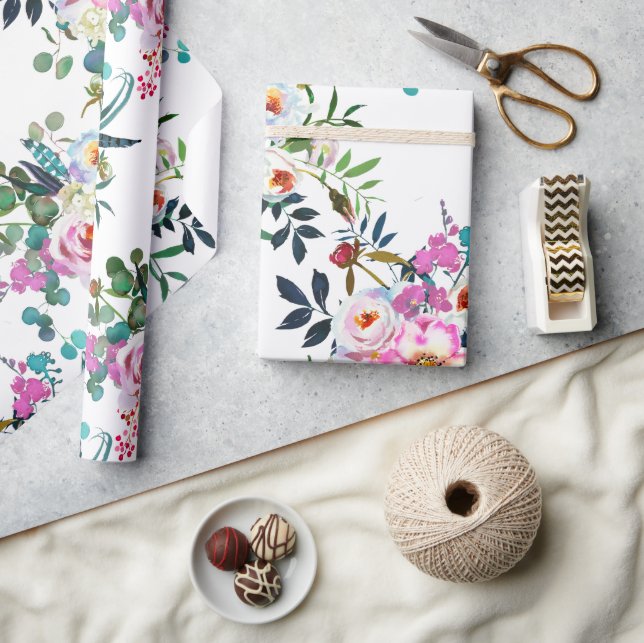 Vacker Boho Blommig Rosa Lavendel Bröllopspresent Presentpapper (Hantverk)