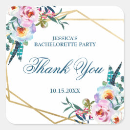 Vacker Boho Blommig Sjungellavning Fyrkantigt Klistermärke