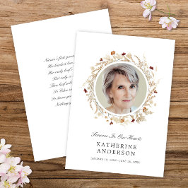 Vacker Boho Botanical Memorial Photo Card Inbjudningar
