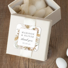 Vacker Boho Botanical White WedFavor Fyrkantigt Klistermärke