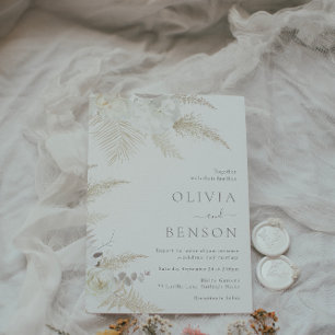 Vacker Boho & Elfenbensvit Blommig Bröllop  Inbjudningar