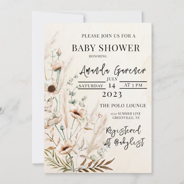 Vacker Boho Flower Baby Shower-inbjudan Meddelande (Framsida)