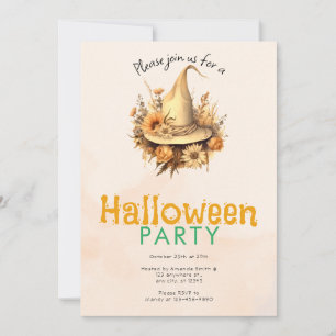 Vacker Boho Häxa Hatt Halloweenfest Inbjudningar