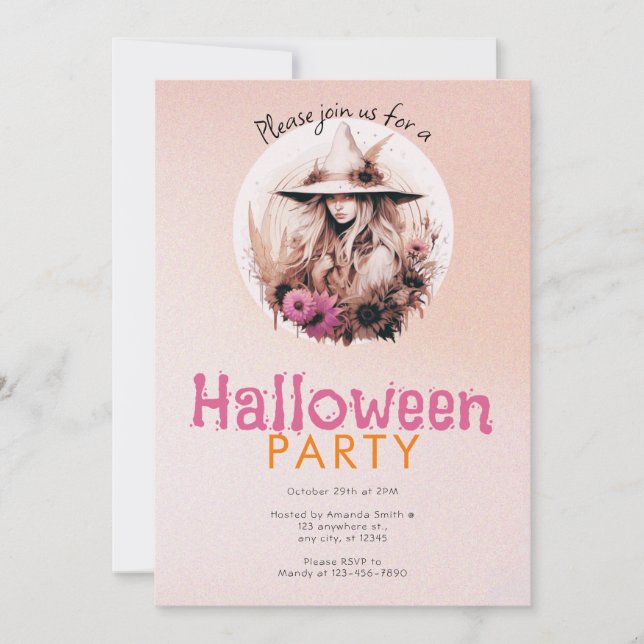 Vacker Boho Häxa Ombre Halloweenfest Inbjudningar (Framsida)