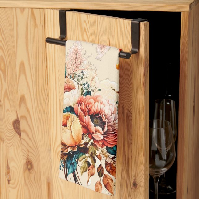 Vacker boho höstbukett kökshandduk (Thirds Fold)