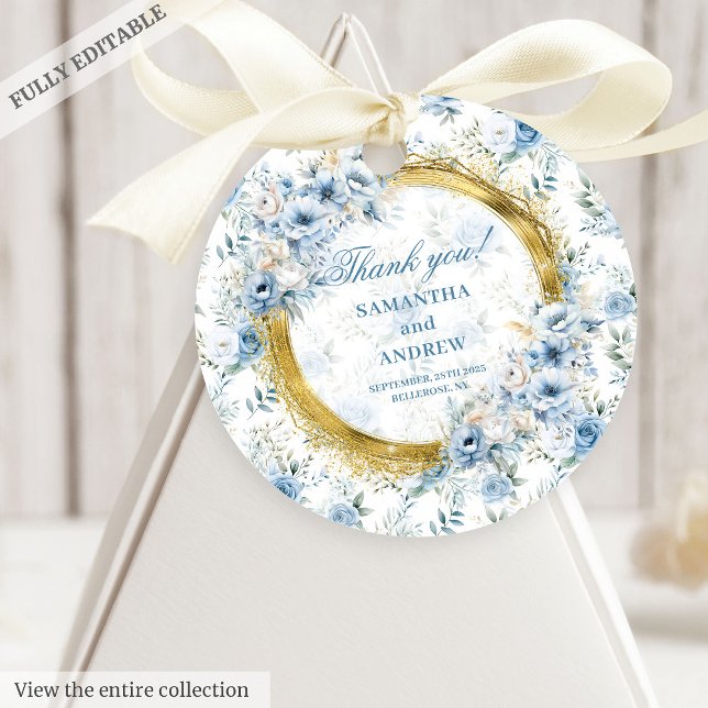Vacker Boho Pastel Blue Guld Bröllop Tack Gåvor Etiketter (Beautiful Boho Pastel Blue Gold Wedding Thank You Favor Tags)