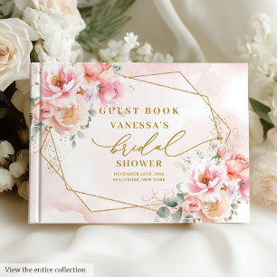 Vacker Boho Pastell Rosa Guld Roser Bröllopsfest Gästböcker