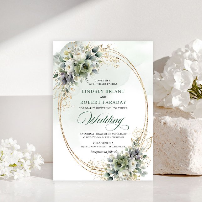 Vacker boho vita rosor bröllopsinbjudan inbjudningar (Pretty boho white roses wedding invitation)
