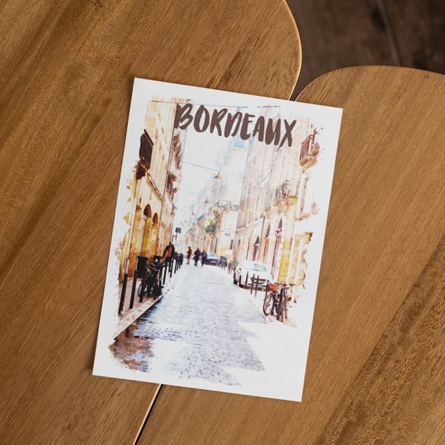 Vacker Bordeaux Frankrike Watercolor Travel Vykort (bordeaux france stylish travel postcard)