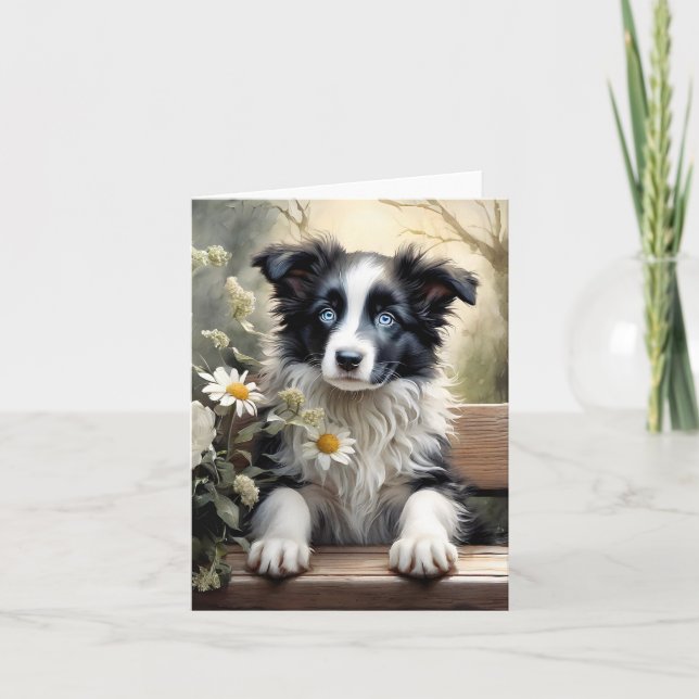 Vacker Border Collie Hund Blommor Tom Greeting Kort (Framsida)