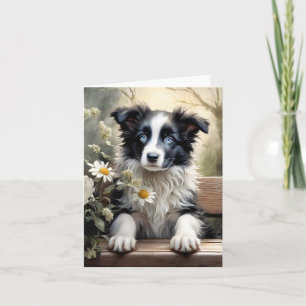 Vacker Border Collie Hund Blommor Välkomstkort Kort