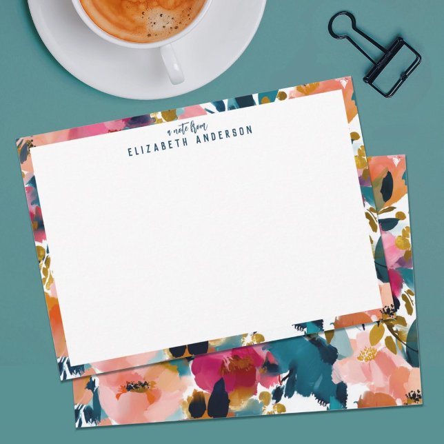 Vacker botanisk akvarellblomma ram anteckningskort (A pretty watercolor floral stationery note card. Personalize it with your name.)