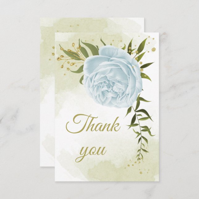 vacker botanisk blåa blommor greenery tack kort (Fram/baksida)