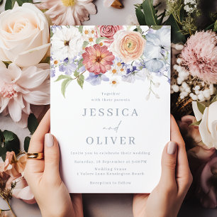 Vacker botanisk blomster vattenfärg bröllop inbjudningar