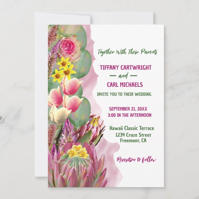 Vacker botanisk blomsterträdgård bröllop  inbjudningar (Framsida)