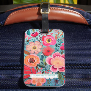 Vacker botanisk flickig blommig mönster bagagebricka