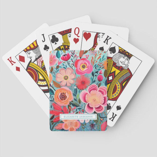 Vacker botanisk flickig blommig mönster casinokort (Baksidan)