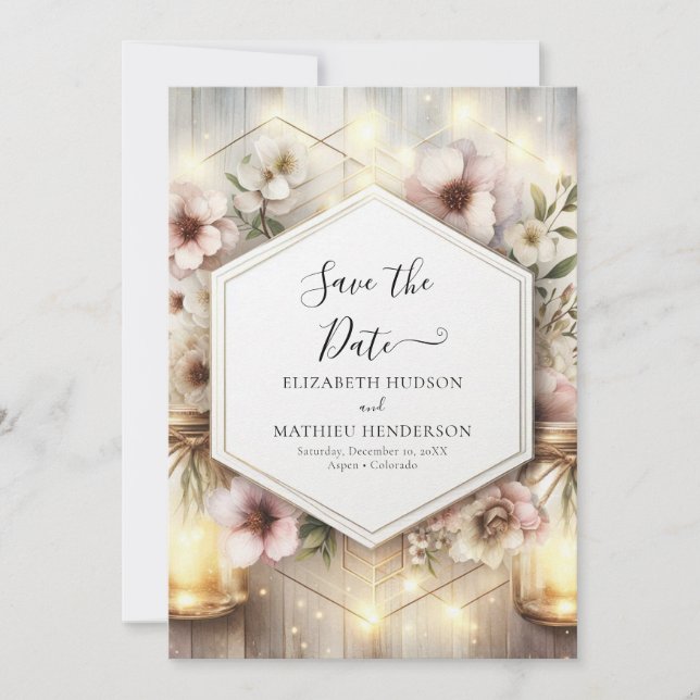 Vacker Botaniska Mason Burk Bröllop Spara Datumet (Framsida)