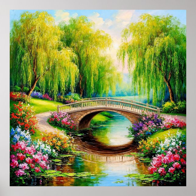 Vacker bro i ett blomstrande landskap poster (Framsidan)