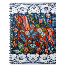 Vacker Broderad Häst Anteckningsbok
