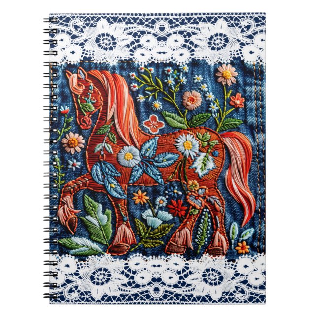 Vacker Broderad Häst Anteckningsbok (Framsidan)
