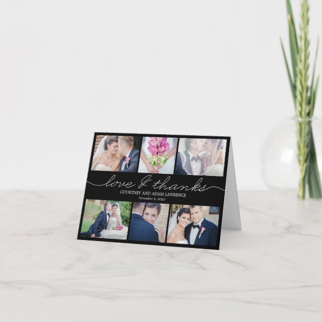 Vacker bröllop tack-kort - Svart Tack Kort (Framsida)
