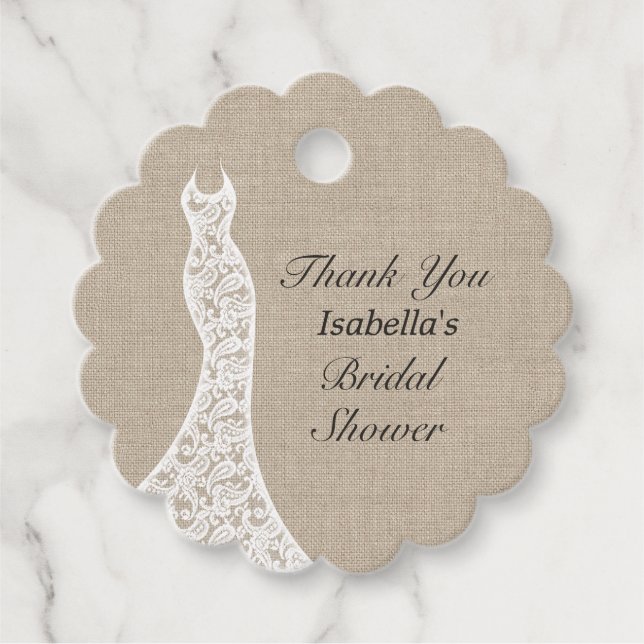 Vacker bröllopsdusch tack för burlap gåvor etiketter (Framsida)