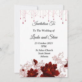 Vacker bröllopsinbjudan, röda blommor inbjudningar