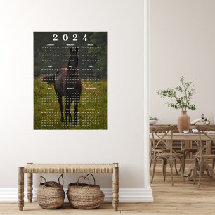 Vacker Brun Häst i Äng 2024 Väggkalender Poster