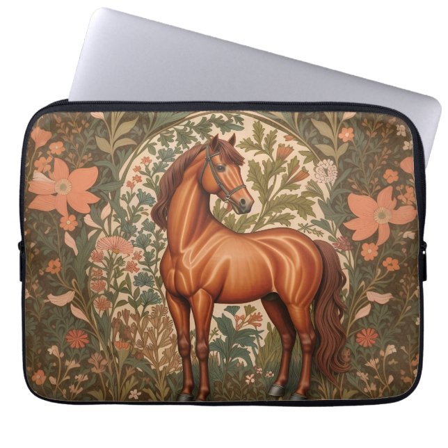 Vacker brun häst inspirerad av William Morris  Laptop Fodral (Framsidan)