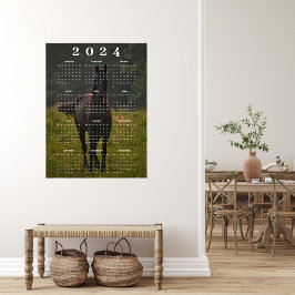 Vacker brun häst på äng 2024 Väggkalender Poster
