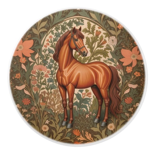 Vacker Brun Häst William Morris Inspirerad Knopp (Framsidan)