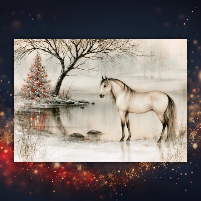 Vacker Buckskin-häst Vinterjul Helgkort (Beautiful Buckskin Horse Winter Christmas Holiday Card Front)