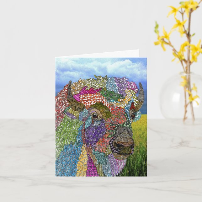 Vacker Buffalo American Bison Greeting Card Kort (Gul blomma)
