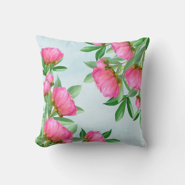 Vacker bukett med rosa peonior kudde (Framsida)