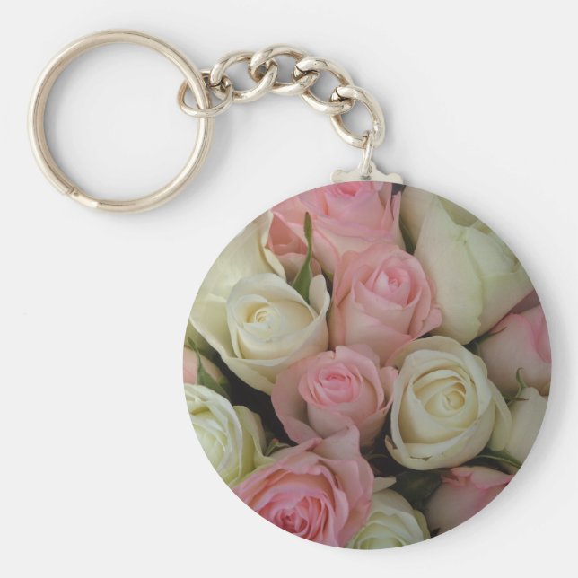 Vacker bukett med rosa vita rosor nyckelring (Framsidan)