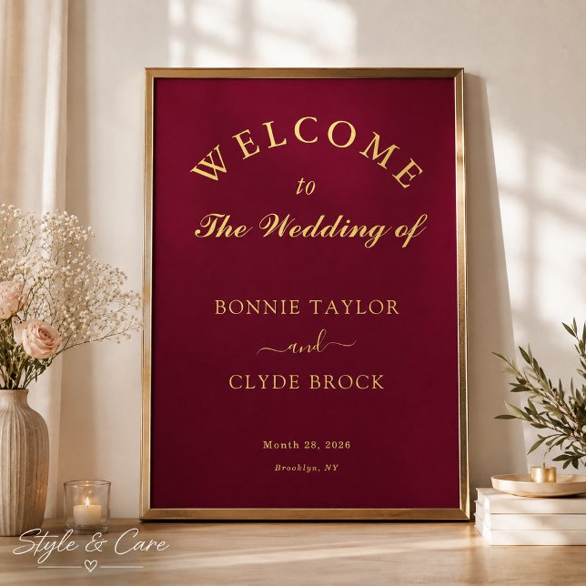 Vacker burgunderröd bröllopspresentationsaffisch poster (Beautiful Burgundy Wedding Presentation Poster)