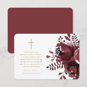 Vacker Burgundy Blommigt Kor Baptism Tack Kort