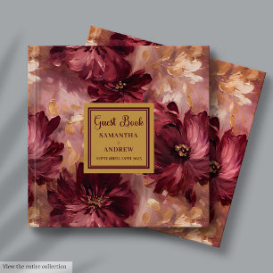 Vacker Burgundy Guld Boho Bröllop Gästböcker