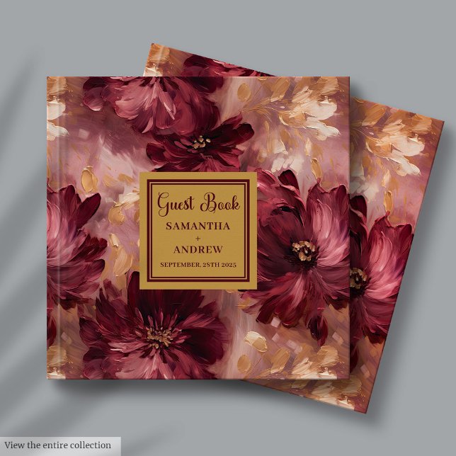 Vacker  Burgundy Guld Boho Bröllop Gästböcker (Beautiful Blush Burgundy Gold Boho Wedding Guest Book)