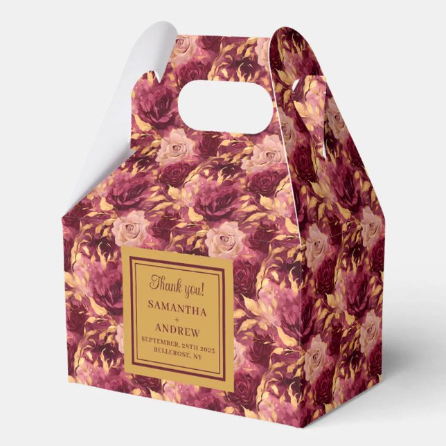 Vacker Burgundy  Guld Bröllop Tack Presentaskar (Beautiful Burgundy Blush Gold Wedding Thank You Favor Boxes)